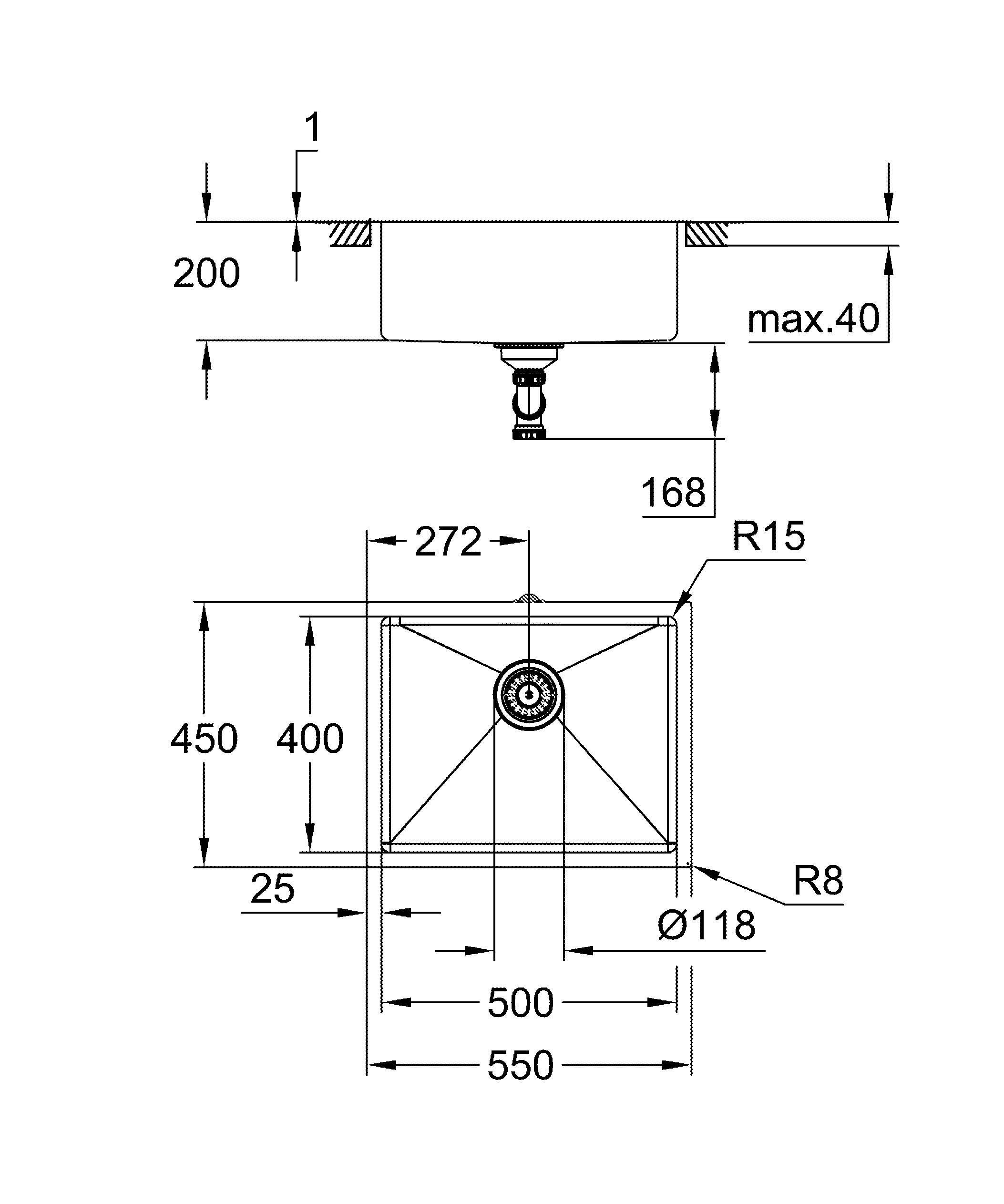 Мойка GROHE K700U 60-S 54.4/44.4 1.0 Undermount, нержавеющая сталь (31574SD1), артикул 31574SD1