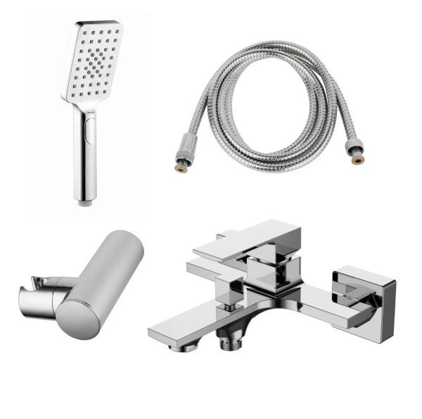 AQG Bold, однорычажный смеситель для ванны (излив 17,5 см), c набором для душа SET-J, цвет хром