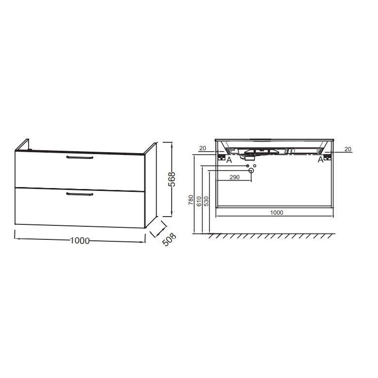 Тумба под раковину Jacob Delafon Odeon Rive Gauche 100 EB2524-R9-N18 подвесная Белая ручки Черные, артикул EB2524-R9-N18