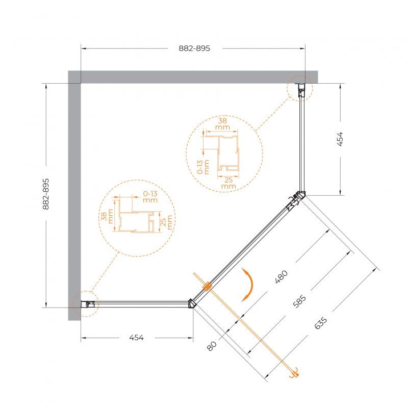 ECO-O-P-1-100-P-Cr Душевой уголок, артикул ECO-O-P-1-100-P-Cr