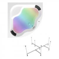 Комплект 4 в 1 Lavinia Boho Aveo S3-3704015P, акриловая ванна 150x150 см, металлический каркас с монтажным набором, мягкий силиконовый подголовник 2 штуки, хромотерапия