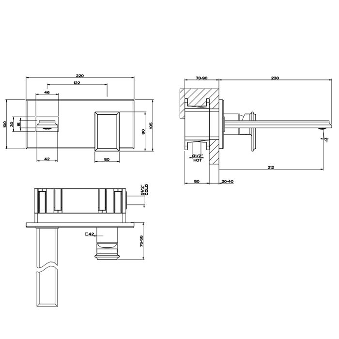 Gessi Eleganza Встраиваемый однорычажный смеситель для раковины, без донного клапана, с изливом (внешняя часть), цвет: шлифованное золото