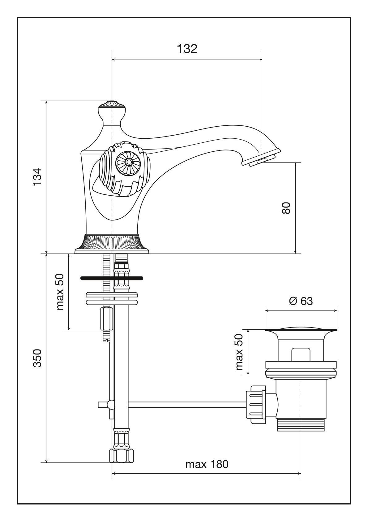 Смеситель The One с донным клапаном для раковины. Металлические ручки, цвет хром