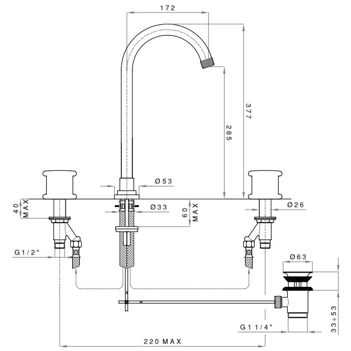 Nicolazzi Festival  Смеситель для раковины на 3 отв., цвет: NEM +ручки FESO005+FESO006