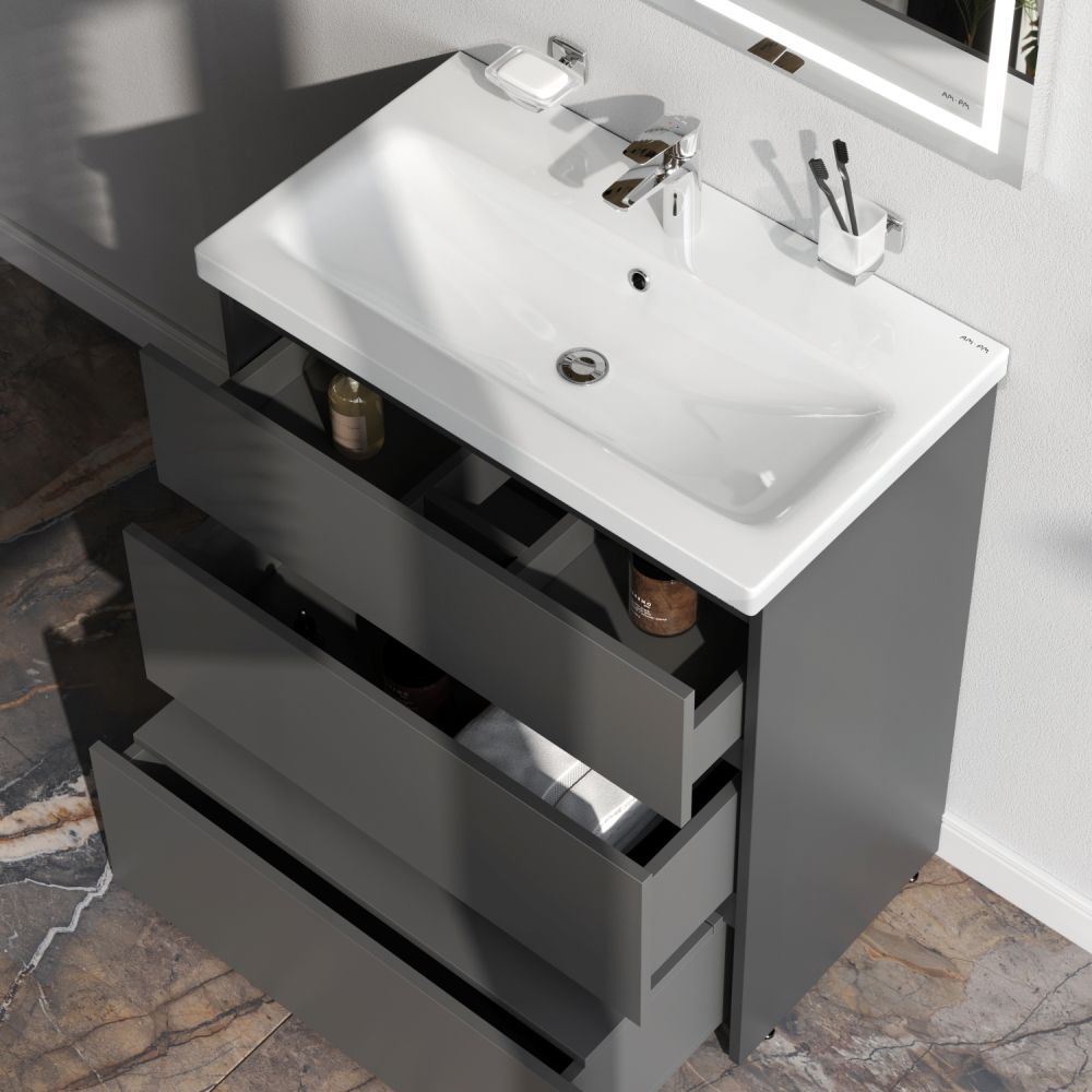 M91FSX0752GM GEM S, База под раковину, напольная, 75 см, 3 ящика, графит матовый M91FSX0752GM GEM S, База под раковину, напольная, 75 см, 3 ящика, графит матовый