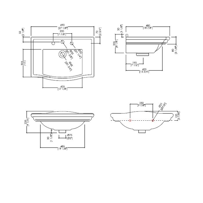Devon Westminster Раковина полувстраиваемая (69,5х50см) с 3 отверстиями, для консолей и баз, цвет: белый Devon Westminster Раковина полувстраиваемая (69,5х50см) с 3 отверстиями, для консолей и баз, цвет: белый