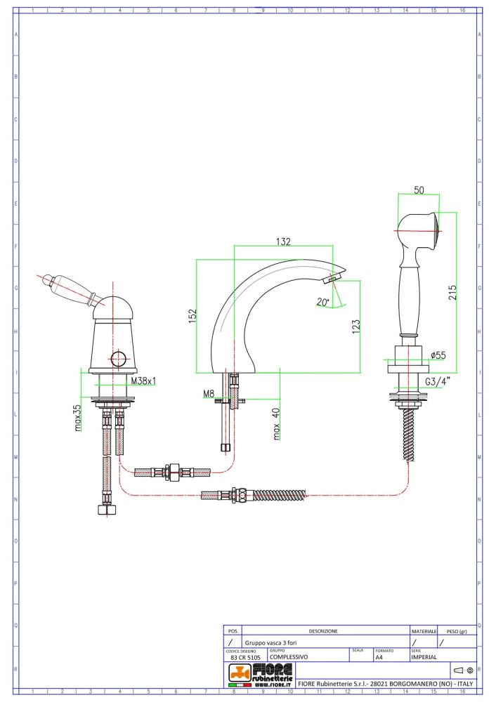 Fiore Imperiale, комплект смесителя на борт ванны на 3 отверстия, цвет хром