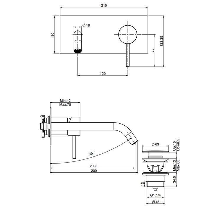 Fima Carlo Frattini Spillo Up Cмеситель для раковины, встраиваемый, излив: см., цвет: золото, артикул F3051WLX5OR