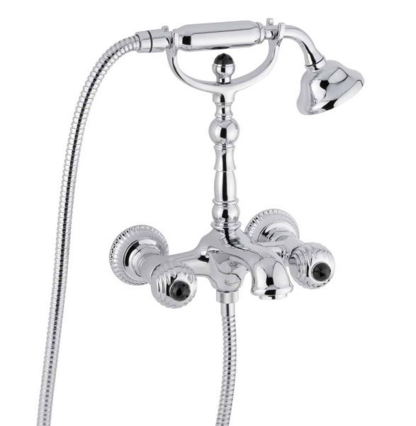 Emmevi The One Cloe, смеситель для ванны. Металлические ручки + черные кристаллы Swarovski, цвет хром