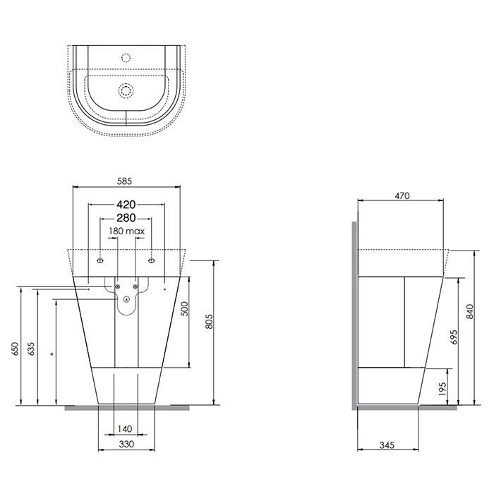 AZZURRA FORMA Раковина накладная/подвесная  65х50х16 см, с 1 отв под смеситель, цвет белый, артикул FMLP06550T0MBI*1