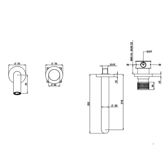 Bongio Time 2020 Встраиваемый смеситель для душа н230 мм с носиком из нержавеющей стали (без внутренней части)