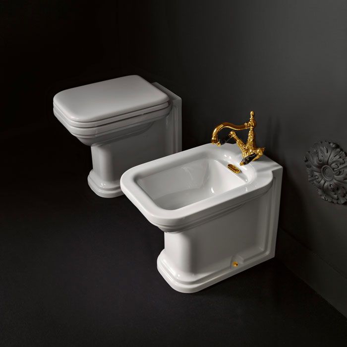 Kerasan Waldorf Биде напольное пристенное 55х37см с 1 отв. под смеситель, белое, цвет заглушки - хром