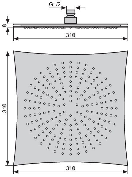 Emmevi Ares, верхний душ для серии Ares. 310*310 мм. Сталь, цвет хром, артикул C00694/CR