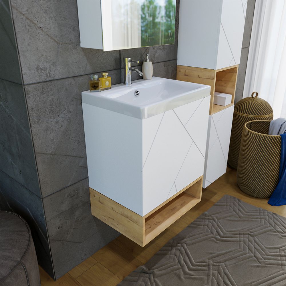 Тумба под раковину подвесная Бриклаер КРИСТАЛЛ белый, 50 см, артикул 4627125415937