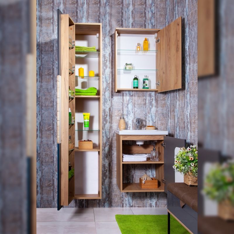 Тумба под раковину Бриклаер Форест 50 подвесная Антрацит со вставкой Пенёк