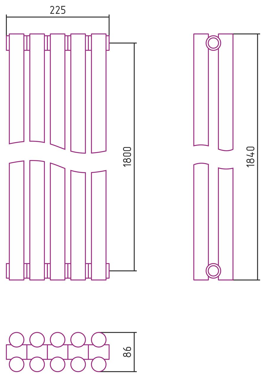 Отопительный радиатор ЭСТЕТ-11 н/ж 1800х225 / 5 сек (Матовое ЗОЛОТО)