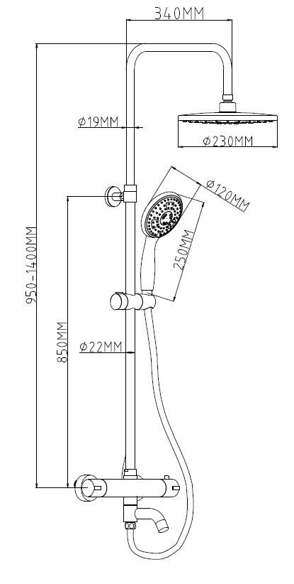 Душевая система cо смесителем-термостатом, артикул: STT1000, ESKO, артикул STT1000