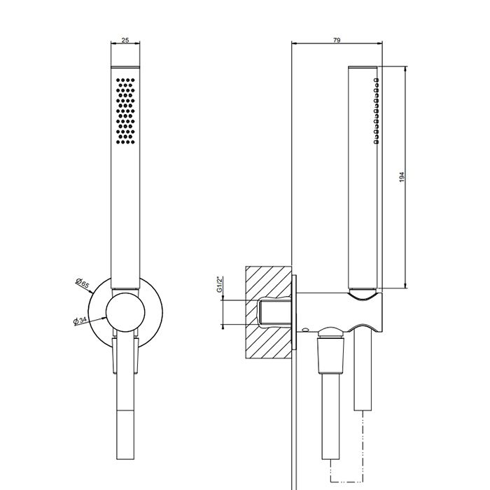 GESSI 316 Душевой комплект, держатель с подводом воды, шланг 1500 мм. и ручной душ, цвет Brushed Brass PVD