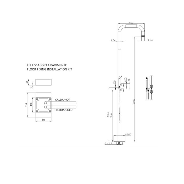 Bossini Nobu Душевая колонна NOBU для наружной установки, из стали  с .2 прогрес. смесителя - Душ 54 мм , ручной душ с держ.- цвет Mat brushed S.S. Bossini Nobu Душевая колонна NOBU для наружной установки, из стали  с .2 прогрес. смесителя - Душ 54 мм , ручной душ с держ.- цвет Mat brushed S.S.