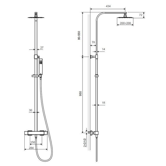 Термостатическая душевая система наружного монтажа EXCELLENT Rain Termo Square ARAC.SY.108CR (хром)