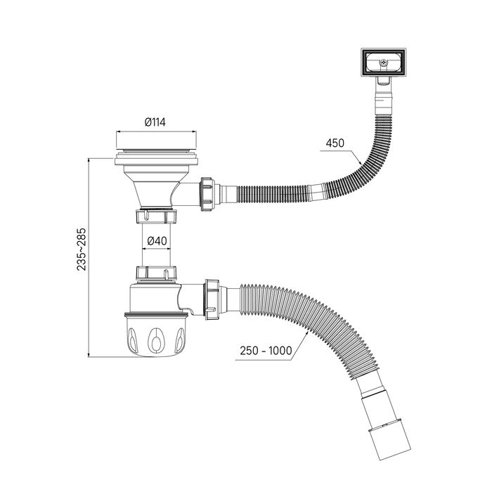 Сифон бутылочный IDDIS Optima Home 3.1/2x40мм, с выпуском, гофротрубой и переливом (900CVG0P10VD), артикул 900CVG0P10VD