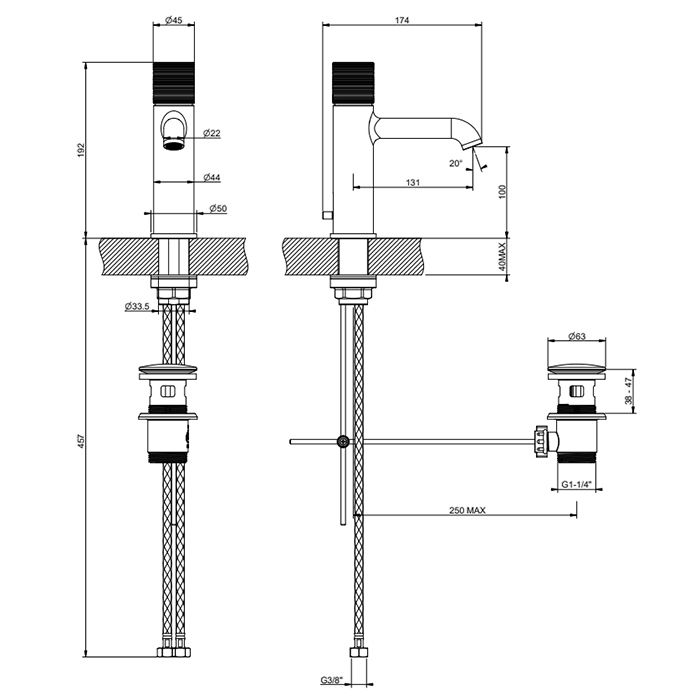 GESSI HABITO TRAME Смеситель для раковины на 1 отверстие, однорычажный, в комплекте с донным клапаном, цвет хром