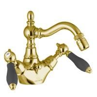 Fima Carlo Frattini Herend Смеситель для биде, на 1 отв., с донным клапаном, черные ручки, цвет: золото