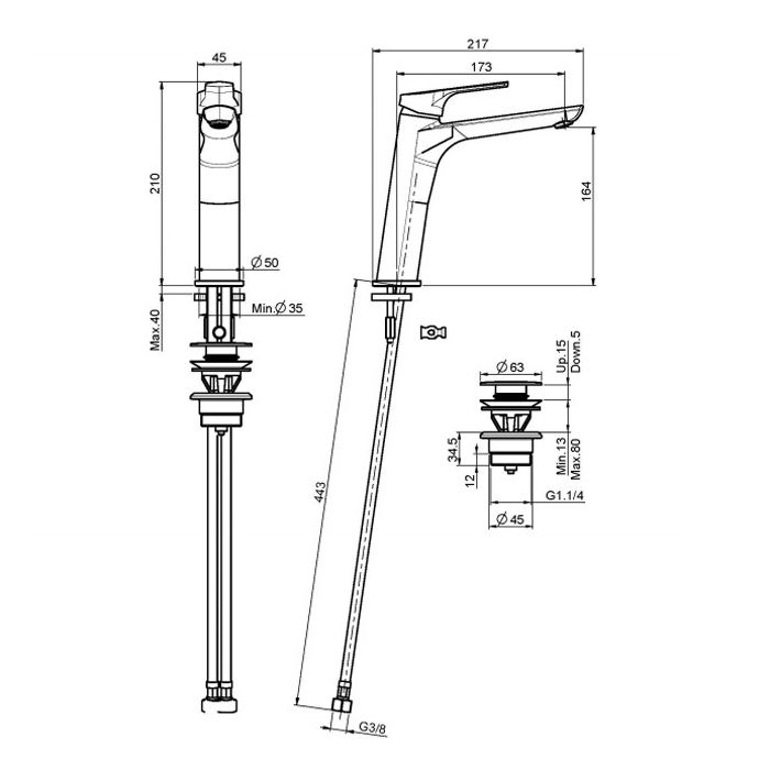 FIMA|Carlo Frattini Serie 4 Смеситель для раковины, высота 210 мм., с донным клапаном, цвет хром