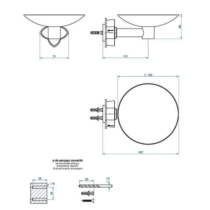 THG PETALE DE CRISTAL BLEU Мыльница металлическая ø150 мм., подвесная, цвет полированное золото, артикул U6B-F01-546GM