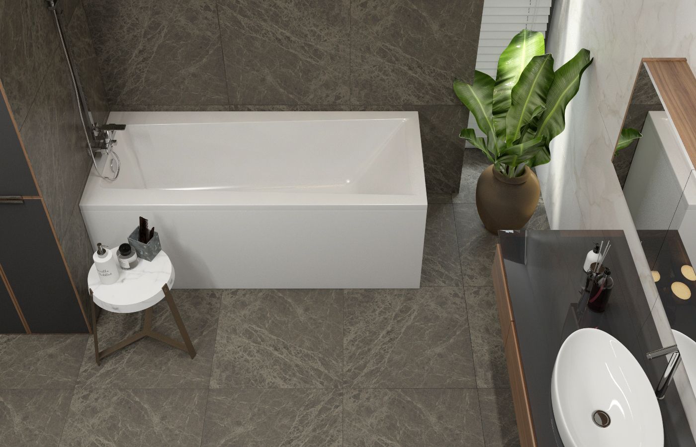 Комплект 4 в 1 Lavinia Boho Rock S2-3707006P, акриловая ванна 160x75 см, усиленный металлический каркас с монтажным набором, мягкий силиконовый подголовник, лицевой экран