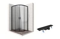 Душевой уголок Ambassador Queen Black 11011202-ST3, полукруглый, линейный трап, 100х100