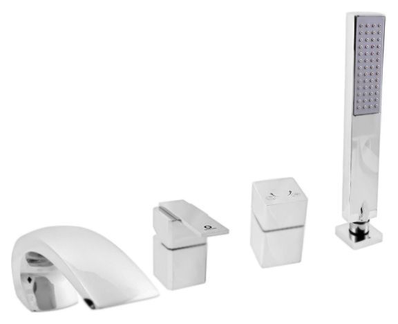 ЛОИРА - Смеситель для ванны на 4- отверстия.Переключатель керамический MD0449.5, душевой шланг с пру