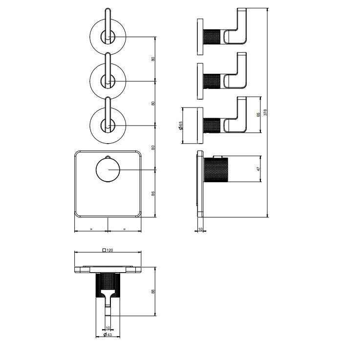 GESSI INCISO Встраиваемый термостатический смеситель на 3 источника, резьба 3/4" (внешние части), цвет: хром