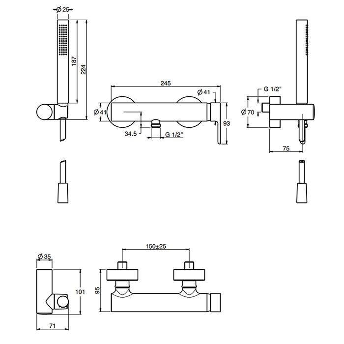 Fima Carlo Frattini Snap Смеситель для душа, настенный, с ручным душем, цвет: чёрный матовый