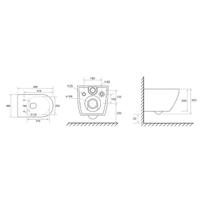 Унитаз, TECE, TeceSpring K, безободковый (с открытым смывным краем), тип установки-подвесной, ширина, мм-360, глубина, мм-480, высота, мм-350, форма чаши-овальная, выпуск-горизонтальный, материал-керамика, сиденье-в комплекте, цвет-белый