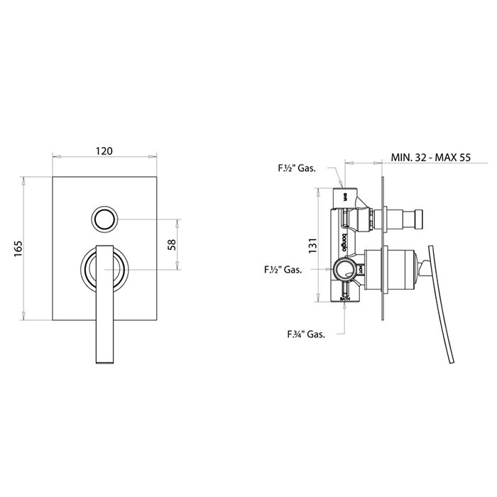 Bongio Riva HT Встраиваемый смеситель для душа, цвет хром