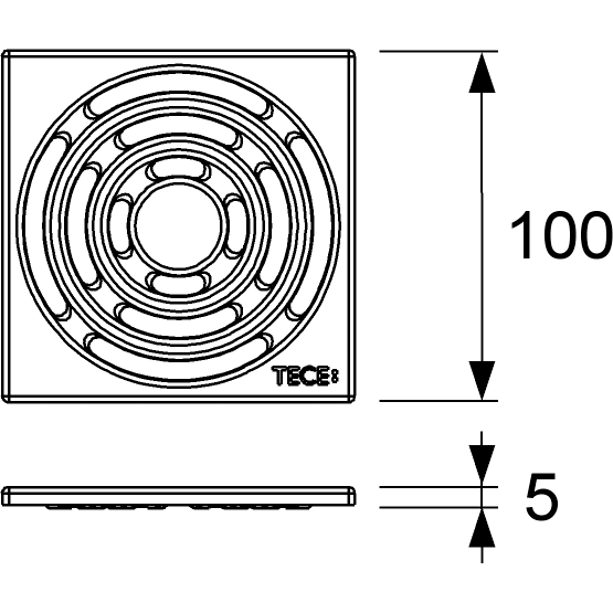 Декоративная решетка, TECE, drainpoint S, высота (мм)-5, глубина (мм)-100, ширина (мм)-100, полированная нержавеющая сталь Декоративная решетка, TECE, drainpoint S, высота (мм)-5, глубина (мм)-100, ширина (мм)-100, полированная нержавеющая сталь