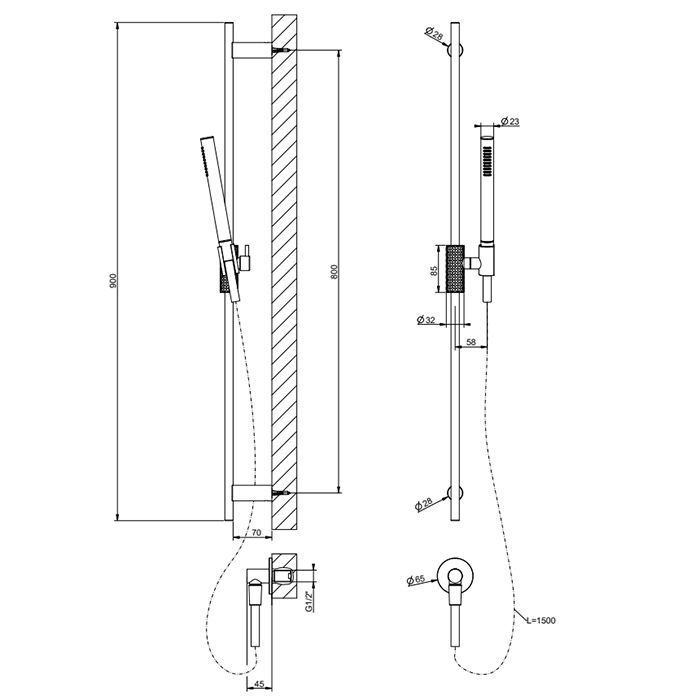 GESSI HABITO INTRECCIO Душевой гарнитур с штангой, выводом воды, ручным душем и шлангом 1500 мм., цвет хром