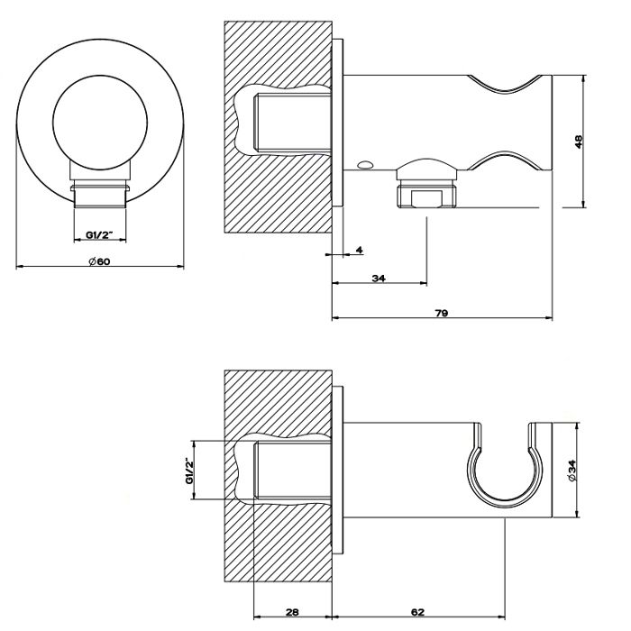 GESSI 316 Держатель для душевой лейки с выводом воды на 1/2", цвет: steel brushed