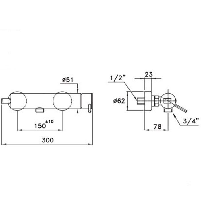 Stella Lucilla Смеситель для душа 3283AC, вывод снизу, с держателем лейки, цвет: хром