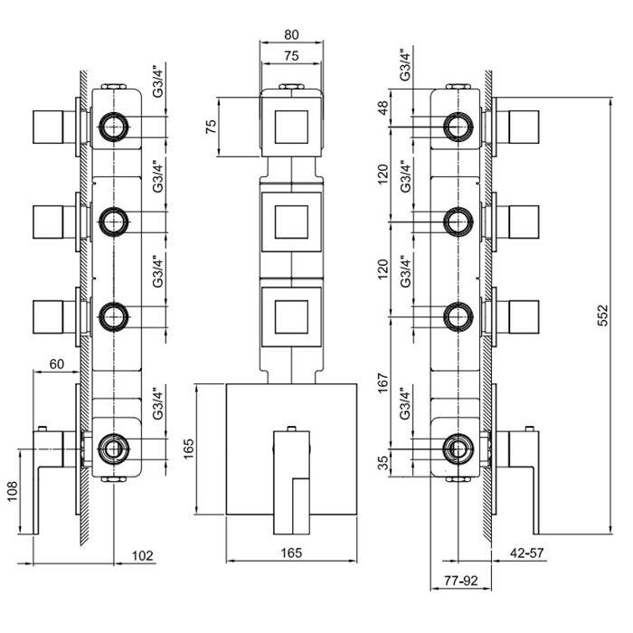 Fantini AR/38 Встраиваемый термостат для душа на 3 источника, 3/4'', (без ручки, наружняя часть), цвет: хром