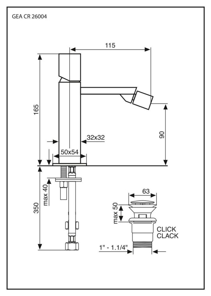 Emmevi Gea, однорычажный смеситель для биде, с донным клапаном click-clack, цвет хром