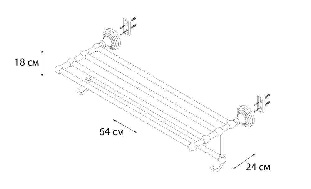 Полка для полотенец FIXSEN Retro с крючками (FX-83815A), артикул FX-83815A