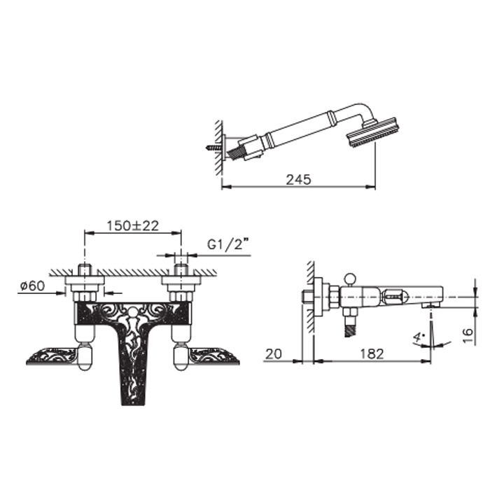 Nicolazzi Liberty Смеситель для ванны, настенный, цвет хром