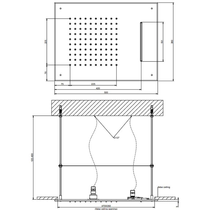 Gessi Emporio Emporio shower Душевая головка для потолочного крепления с функцией ТРОПИЧЕСКИЙ ЛИВЕНЬ/ВОДОПАД, цвет: Mirror Steel