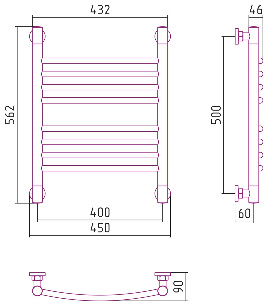 Полотенцесушитель водяной "Богема+" 500х400 (Без покрытия)