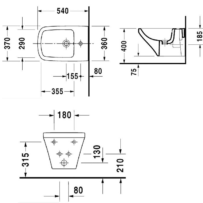 Duravit DuraStyle Биде  подвесное 540х370 мм, с 1 отв под смеситель.  с креплением,  цвет белый