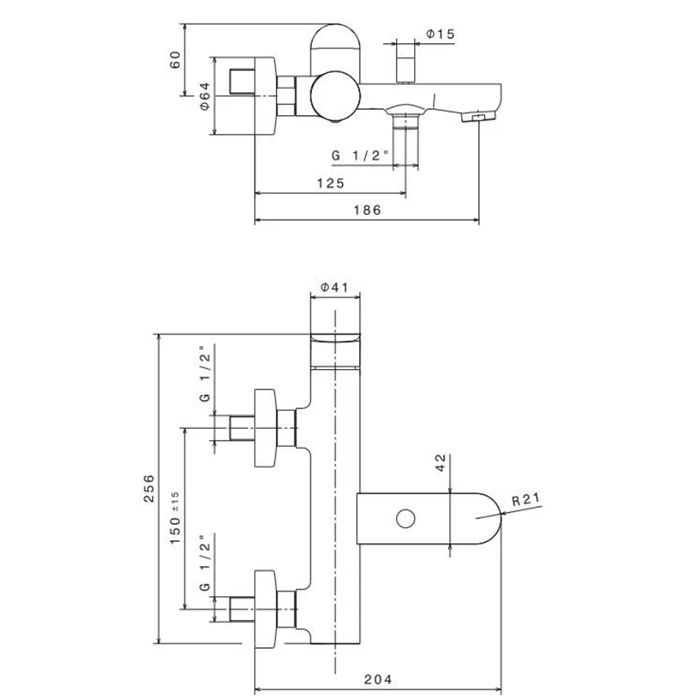 Смеситель для ванны OLE настенный с дивертором ванна/душ , без лейки,  матовый черный