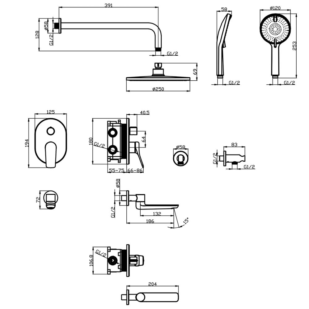 Смеситель Lemark Ortus для ванны и душа, встраиваемый (LM11322C), артикул LM11322C