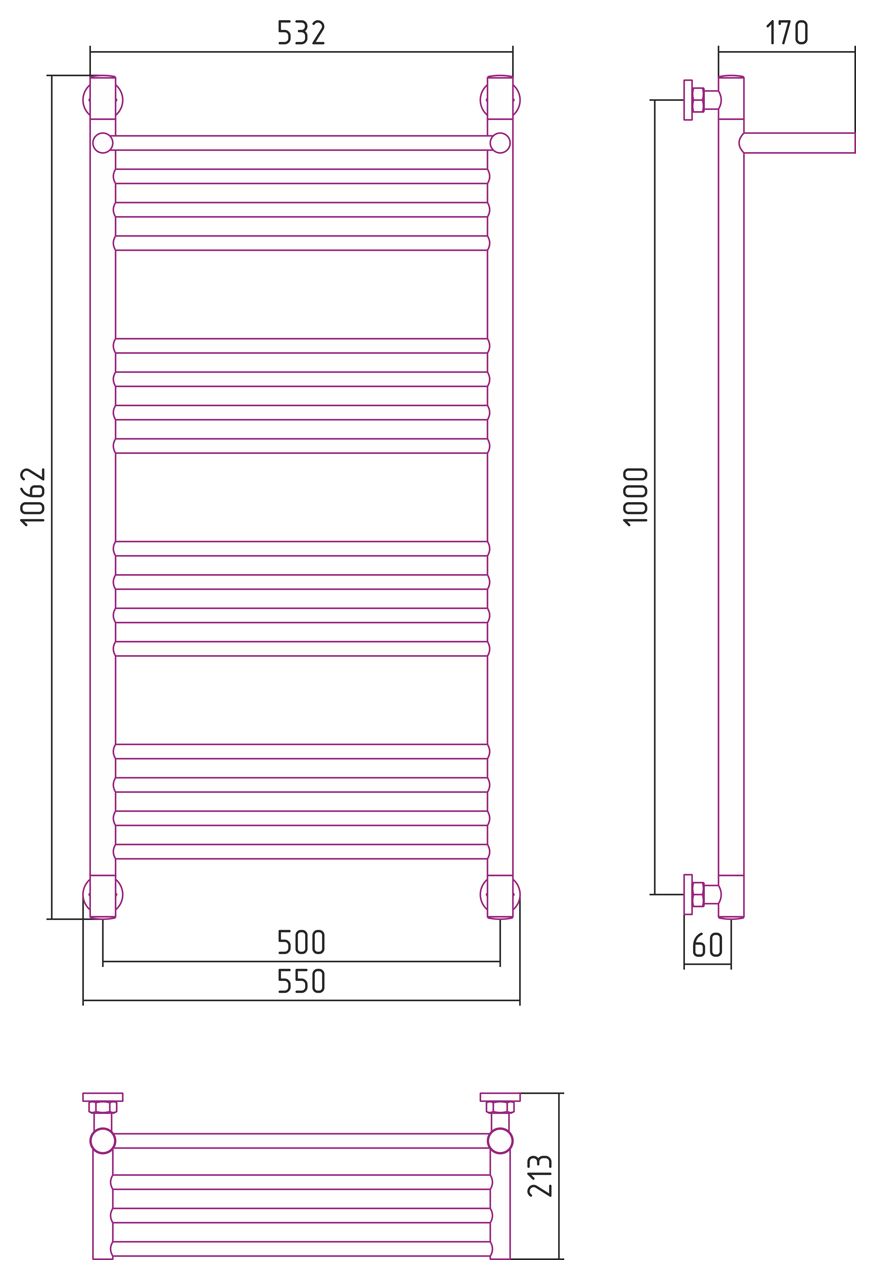 Полотенцесушитель водяной "БОГЕМА 1П +" 1000х500 (Золото)